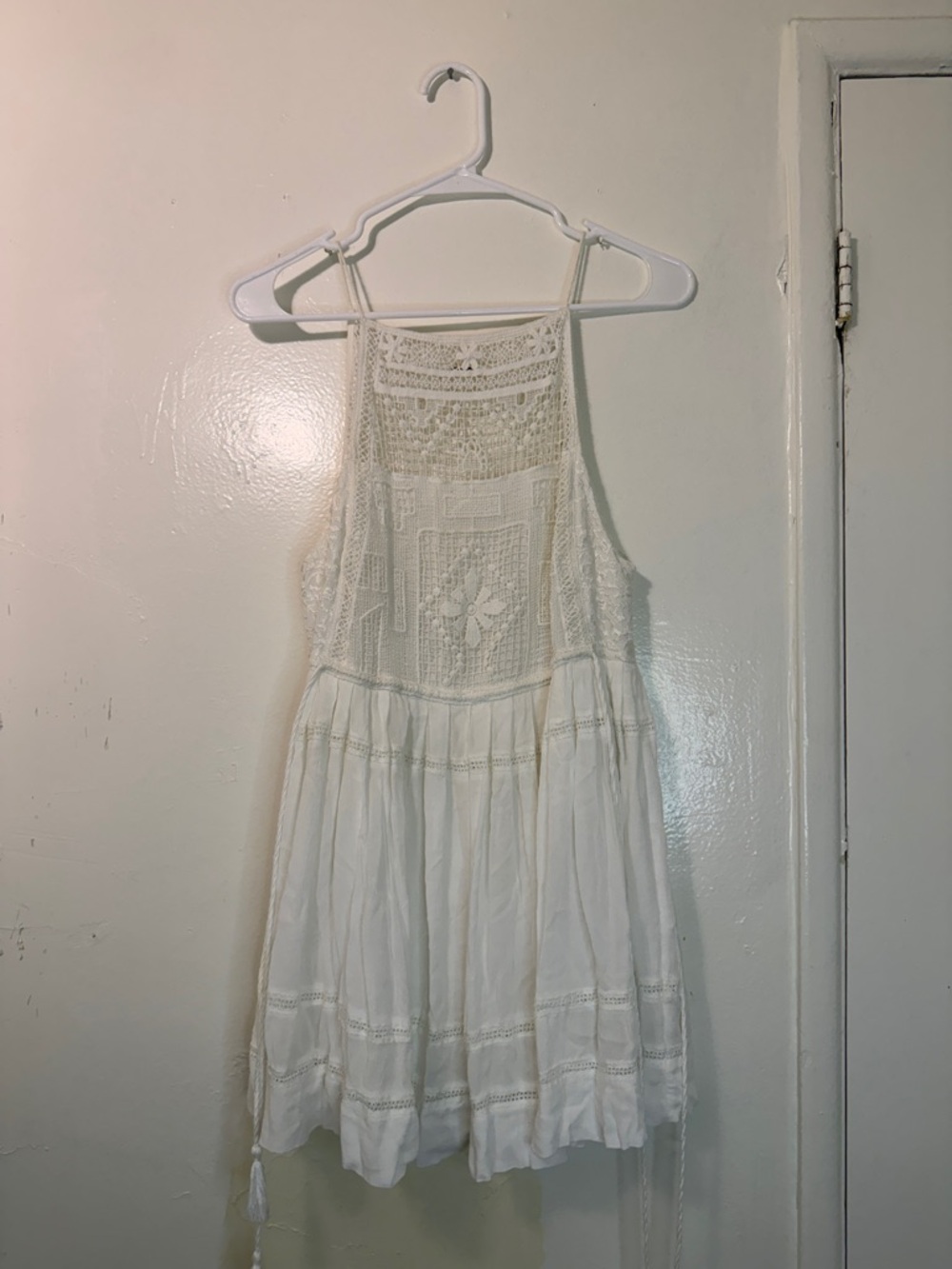 Free People White Lace Crochet Halter Mini Dress - Small